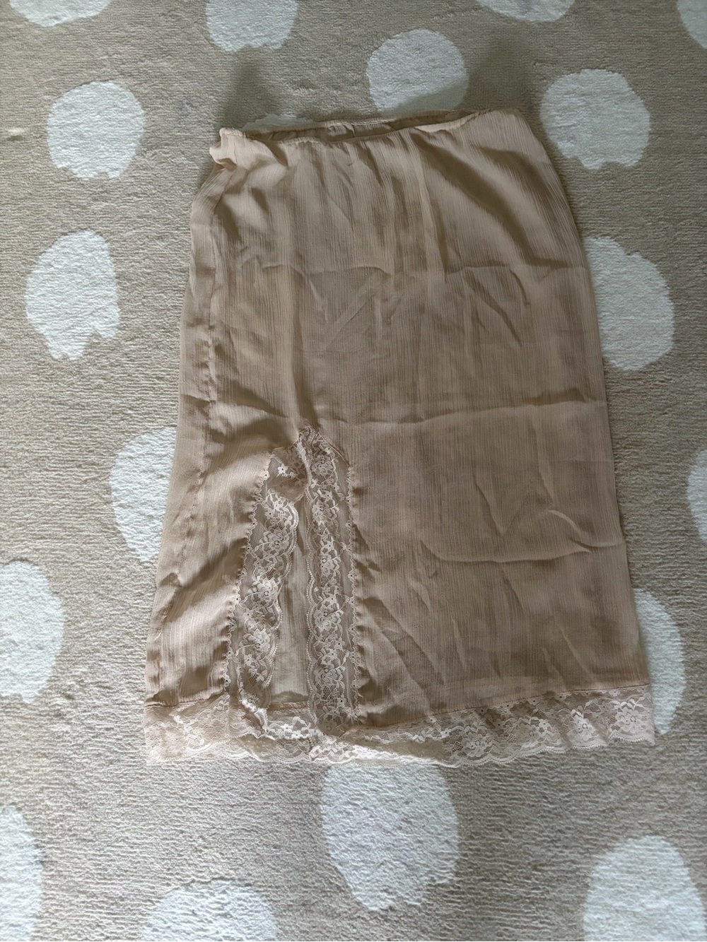 Zara sheer Beige Midi Skirt with Lace Inset
